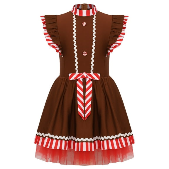 Miutii Kids Gingerbread Dress For Girls Christmas Cookie Gingerbread Man Dance Clothes Ballet Dance Tutu Dress Brown 12