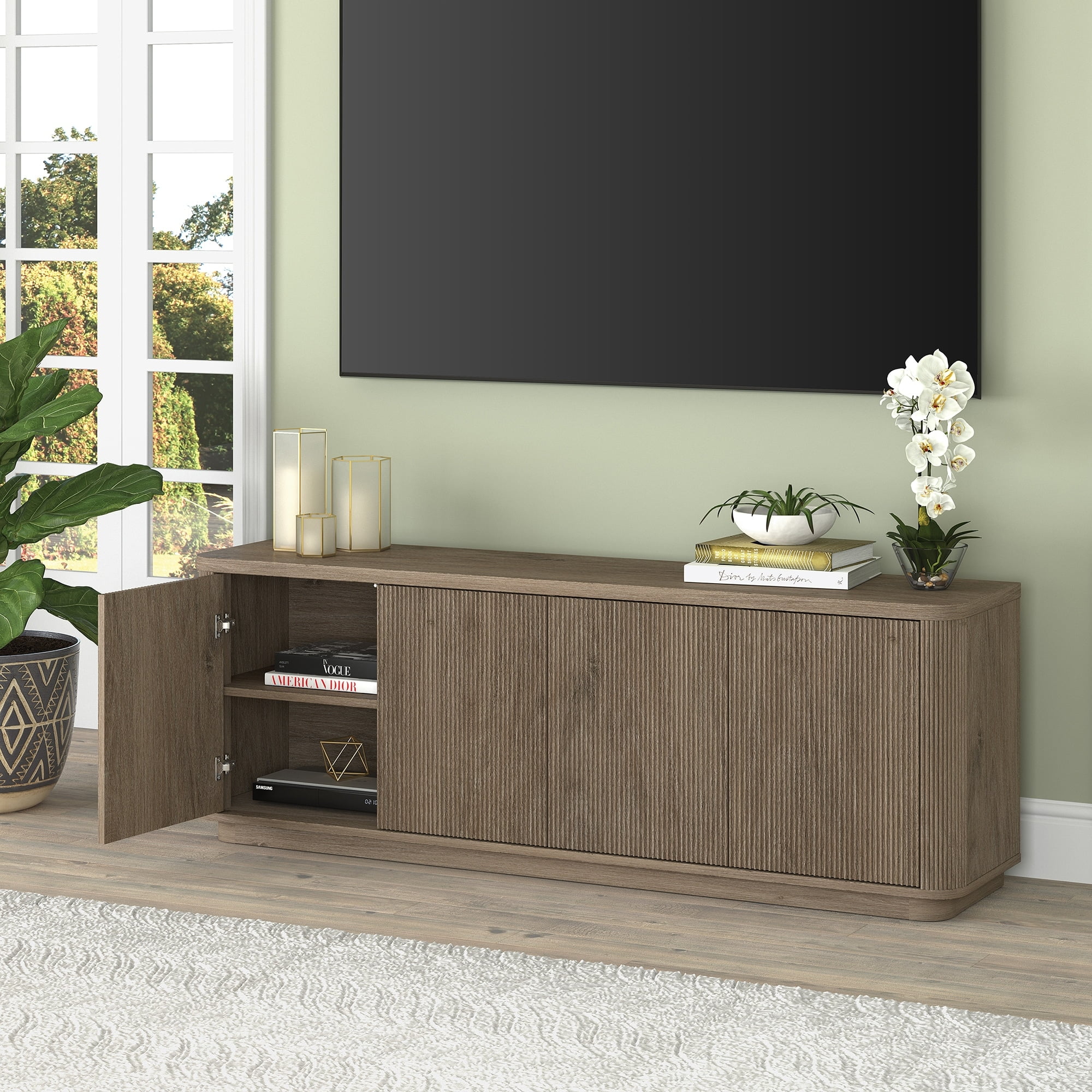 Heath & Cliff Easton Rectangular TV Stand for TV's up to 75" - 68" Wide Antiqued Gray Oak