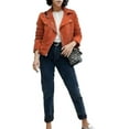 thumbnail image 2 of Basic Women's Genuine 100% Suede Tan Leather Jacket Biker Collared Coat W098, 2 of 4