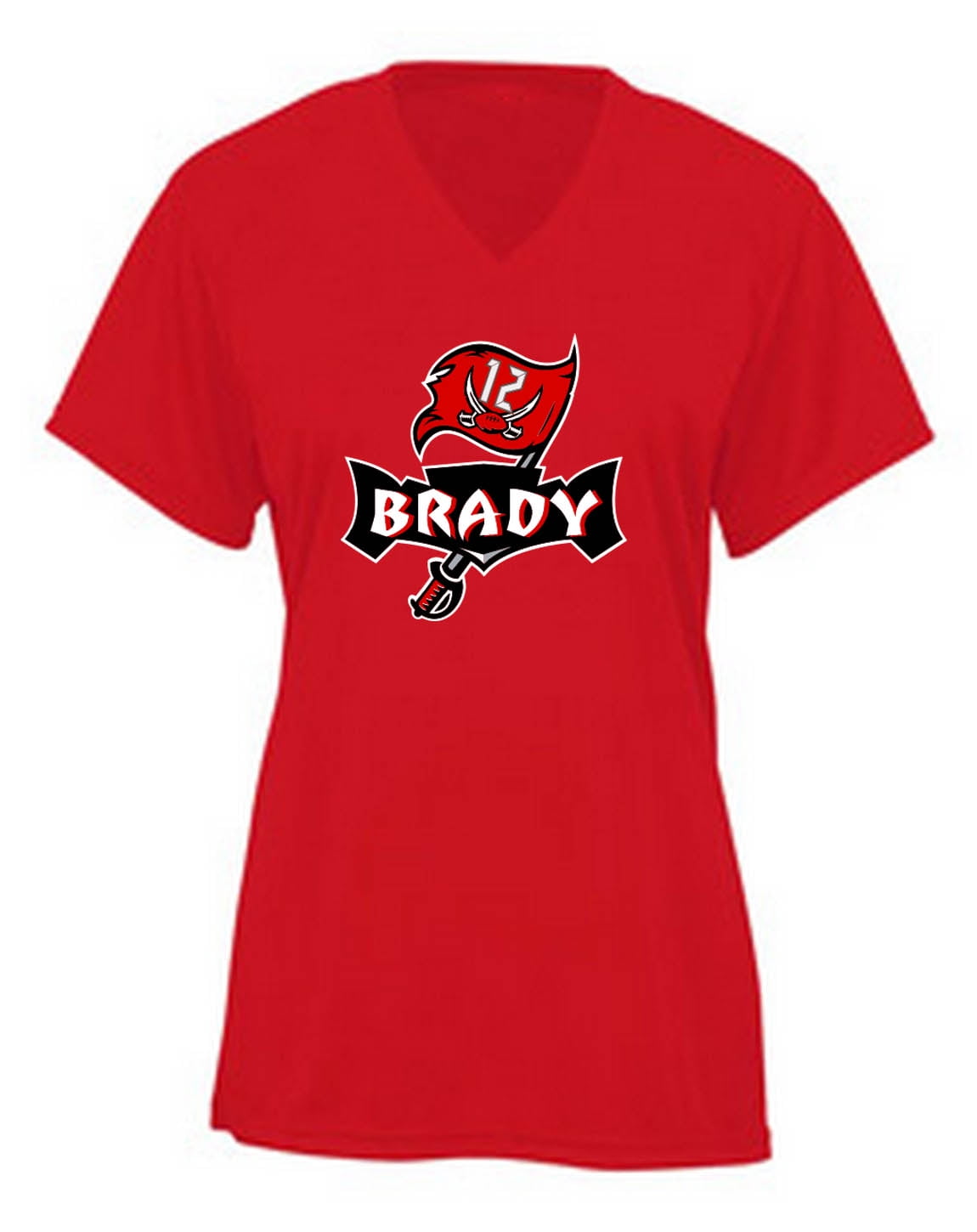 RED Buccaneers Tom Brady Logo LADIES V-NECK T-shirt ADULT