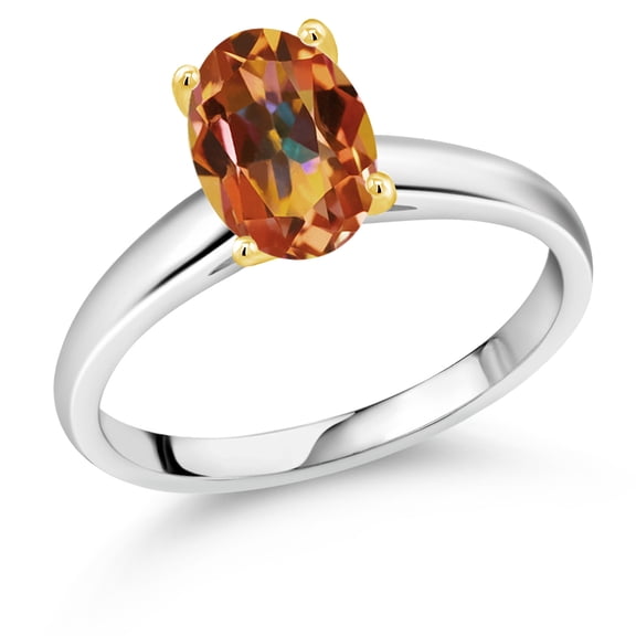 Gem Stone King 925 Silver and 10K Yellow Gold Ecstasy Mystic Topaz Solitaire Engagement Ring for Women | 2.00 Cttw | Oval 9X7MM | Gemstone November Birthstone (Size 5)