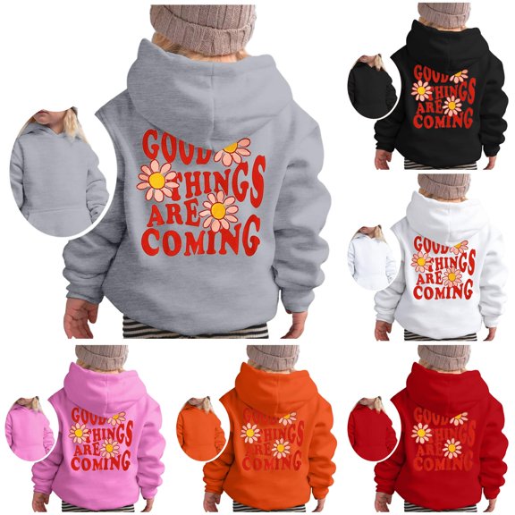Oiyii Toddler Girls' Daisy Slogan Pullover Hoodie Back Print Long Sleeve Casual Hooded Sweatshirt Casual Pullover Top,Grey