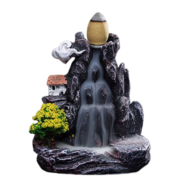 Quemador de incienso con efecto cascada, soporte de incienso zen, quemador de cono de incienso con cascada de rocalla para meditación en casa o en la oficina.