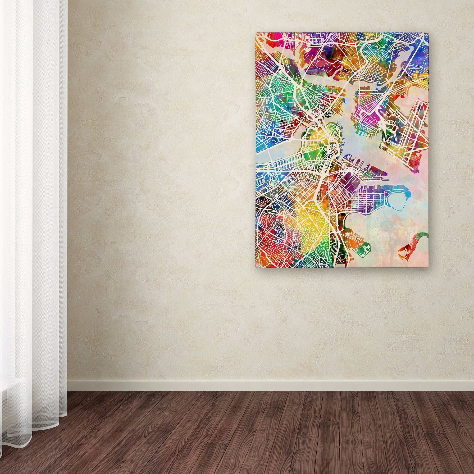 Trademark Fine Art "Boston MA Street Map" Canvas Art by Michael Tompsett