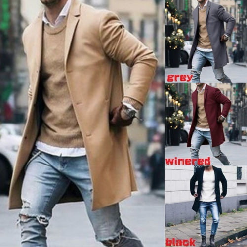 New Fashion Men Wool Coat Winter Trench, Long Wool Coat Mens Black