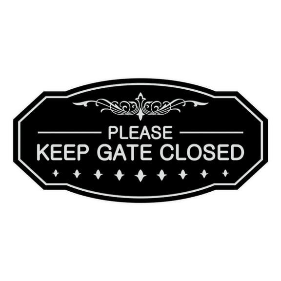 Victorian Please Keep Gate Closed Sign (Black / Silver) - Small 3" X 6"
