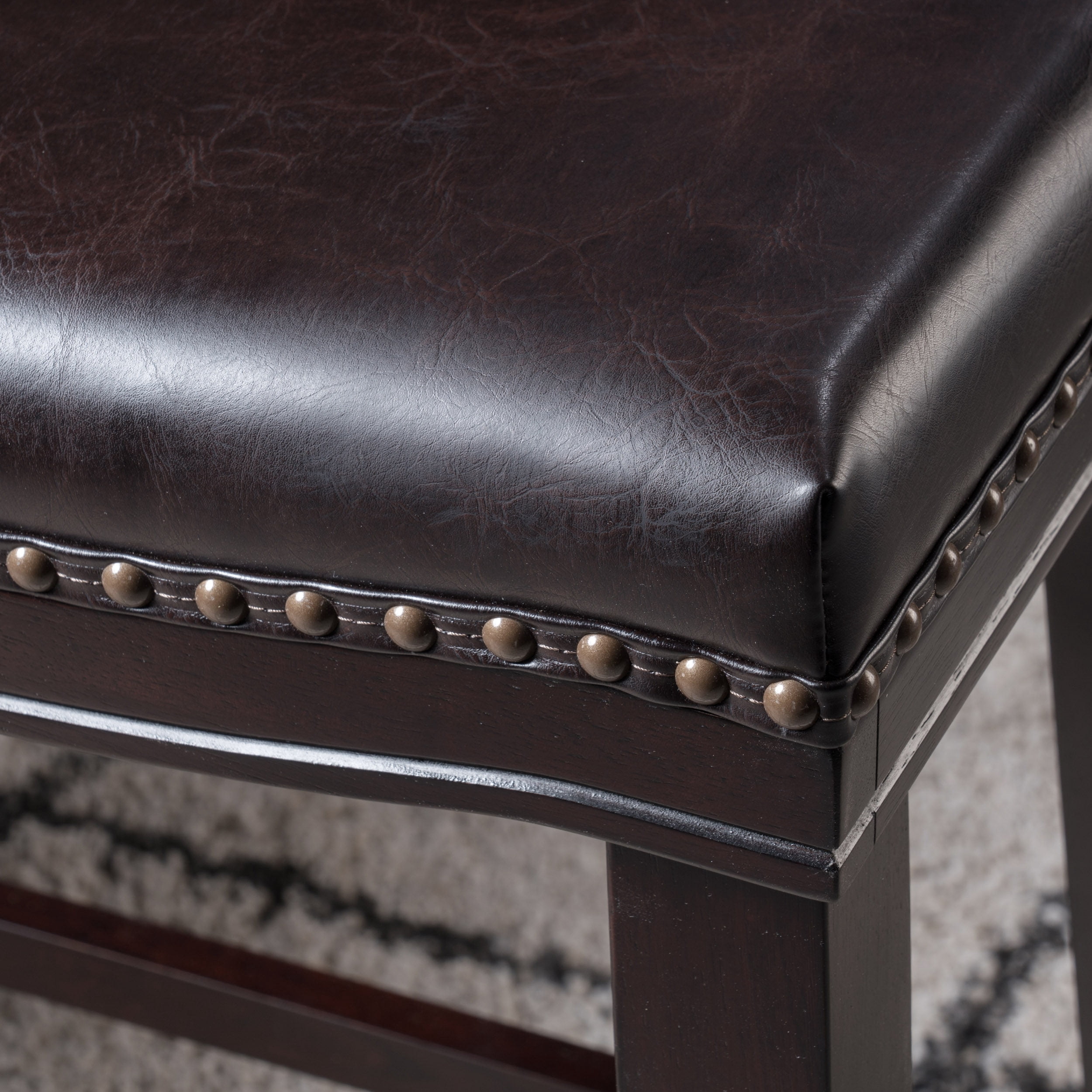 Noble House Darren Upholstered Saddle Barstool with Nailhead Trim, Set of 2, Brown and Cappuccino Brown