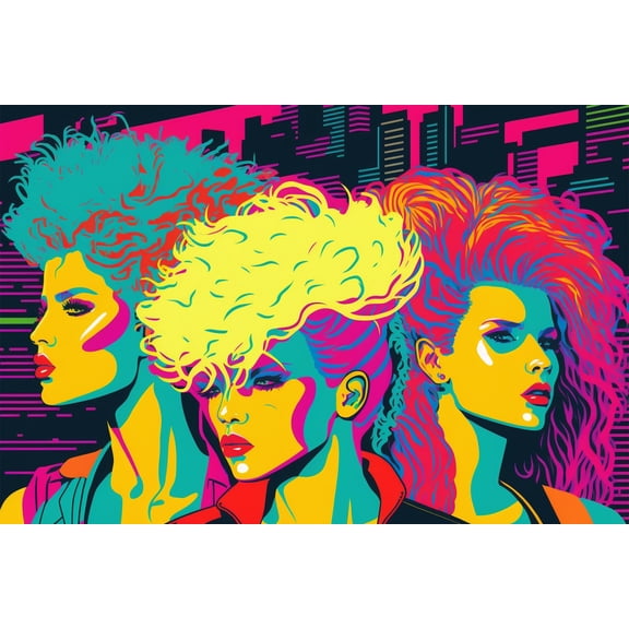 24x36 gallery poster, 1980s neon Synth pop girls in the New Wave style p1