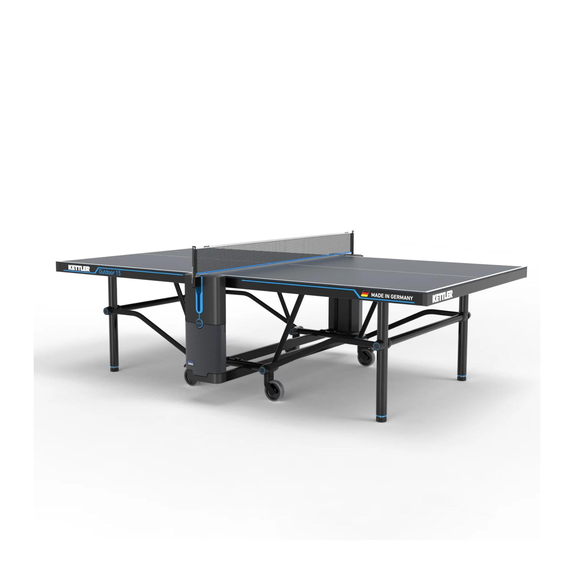 Kettler Outdoor 15 Table Tennis Table with One-Handed Folding Mechanism and Enclosed Racket Storage Compartment