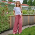 thumbnail image 4 of Lenpel Girls' Wide Leg Pants Baggy Elastic Waist Drawstring Casual Pants Trendy Loose Trousers with Pockets 5-14 Y, 4 of 7