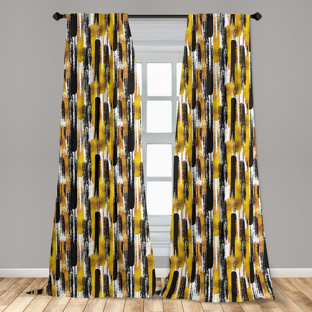 Modern Art Curtains 2 Panels Set, Watercolored Grunge Brushstroke