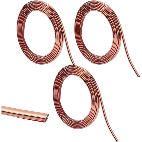 29.5Ft 3 Rolls Flexible Molding Trim Rose Gold Brown Wall Trim Peel and Stick Self Adhesive Skirting Board Wallpaper Border PVC Backsplash Tile Edge for DIY Ceiling Furniture Door Wardrobe