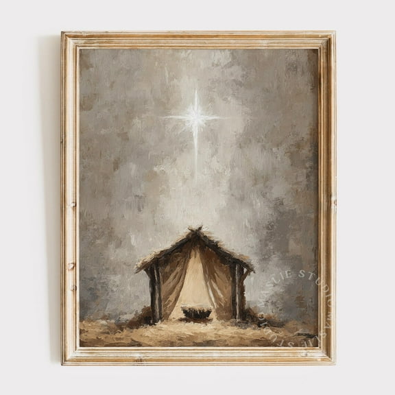 Winter Holiday Manger Wall Art, Nativity Wall Art, Christian Wall Art, Jesus Nativity Print Poster, Winter Holiday Star Art, Manger, Size 8x12 UNFFRAMED F03.1.6l1347