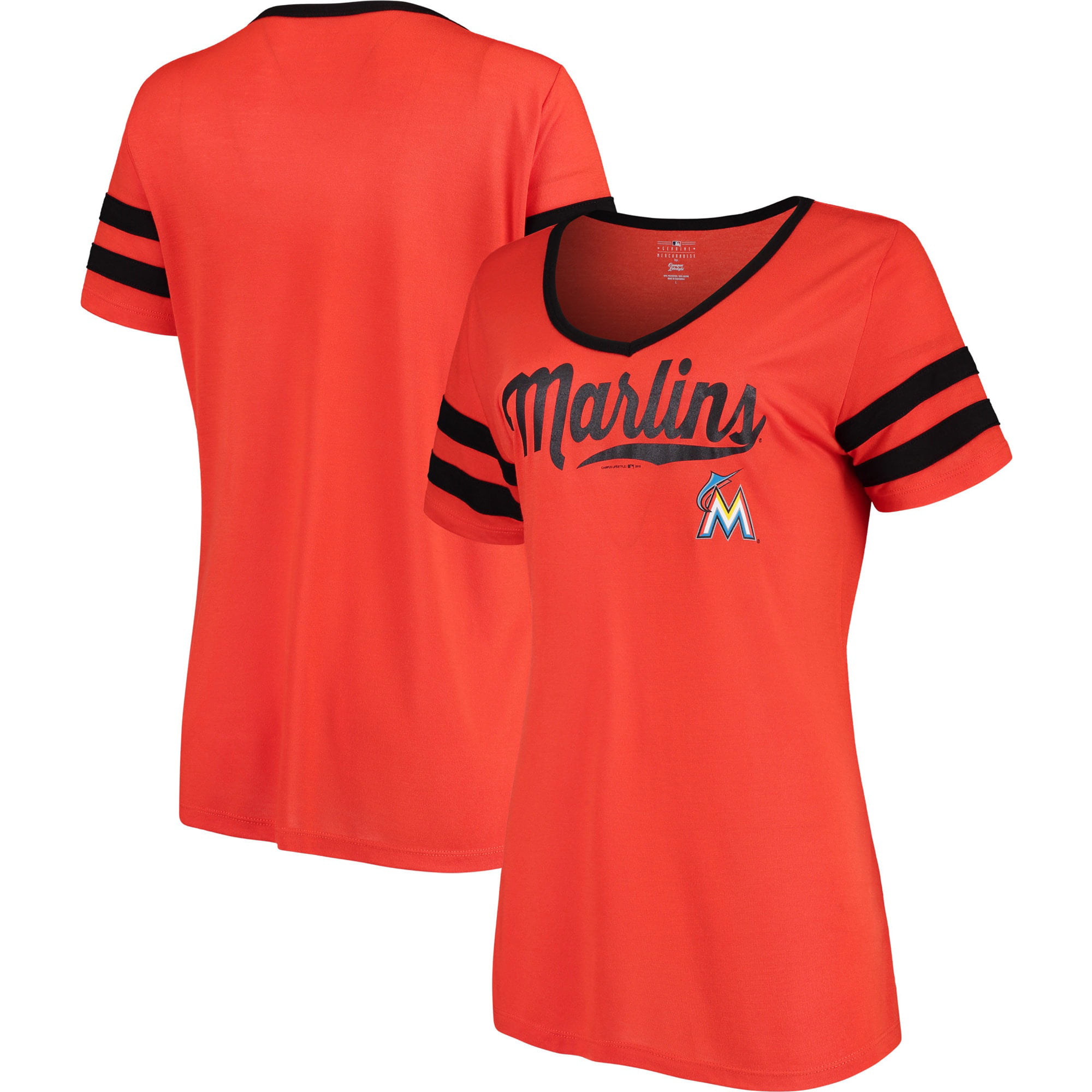 Women's New Era Orange Miami Marlins Jersey V-Neck T-Shirt - Walmart ...