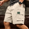 thumbnail image 3 of Cargo Short for Men Multi-Pocket Elastic Waistband Short Drawstring Ripstop Straight Leg Camouflage Cargo Shorts Casual Loose Fit Hiking Running Outdoor Bottom,Beige S, 3 of 5
