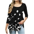 thumbnail image 2 of Shirts for Women Plus Size 3/4 Sleeve Floral Printing Round Neck Plus Size T-shirt Casual Blouse,Tops for Women Black XL, 2 of 6