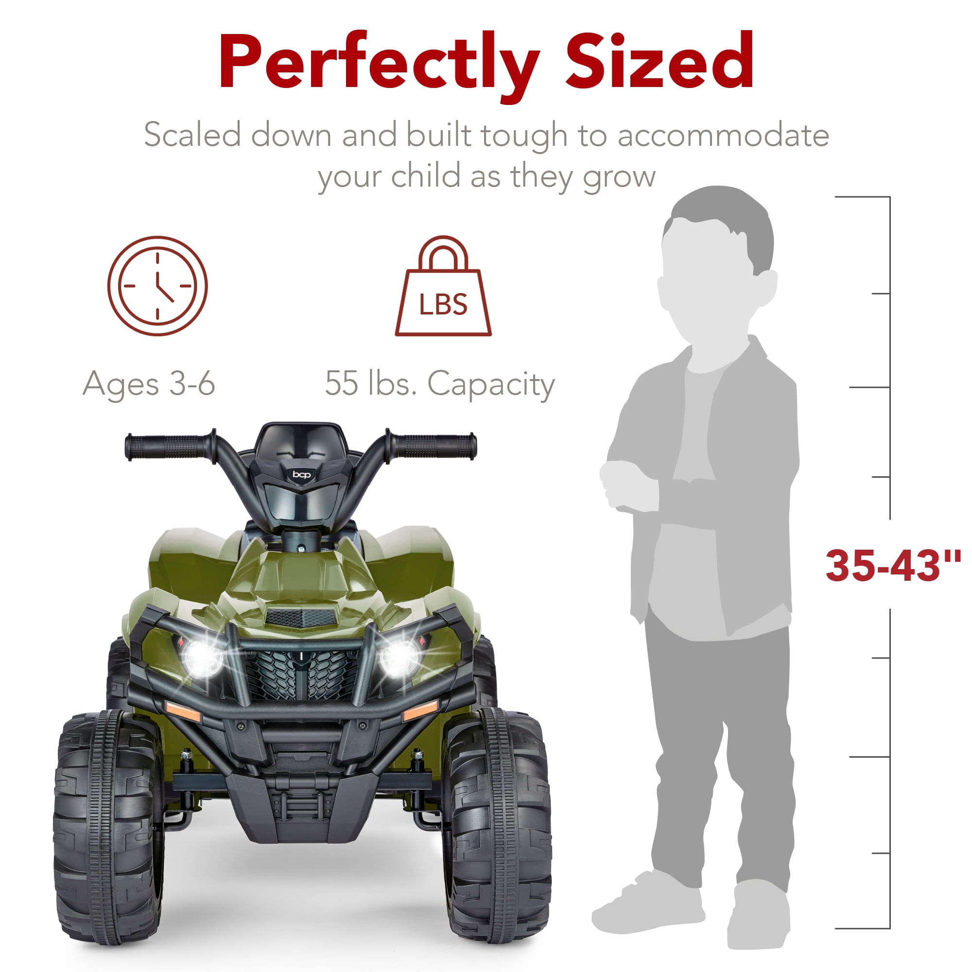 Best Choice Products 12V Kids Ride-On ATV Quad w/ Bluetooth, 2.4mph Max, Treaded Tires, LED Lights, Radio - Army Green