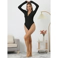 thumbnail image 4 of Unique Bargains Women's Casual Stand Neck Long Sleeve Slimming Zip Front Bodysuit M Black, 4 of 6