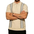 thumbnail image 5 of Men's Knit Quarter-Zip Polo Shirt, Short Sleeve Vertical Stripe Casual Top, Breathable Textured Knitwear for Smart Casual Style, Everyday Wear & Outings Beige XL, 5 of 5