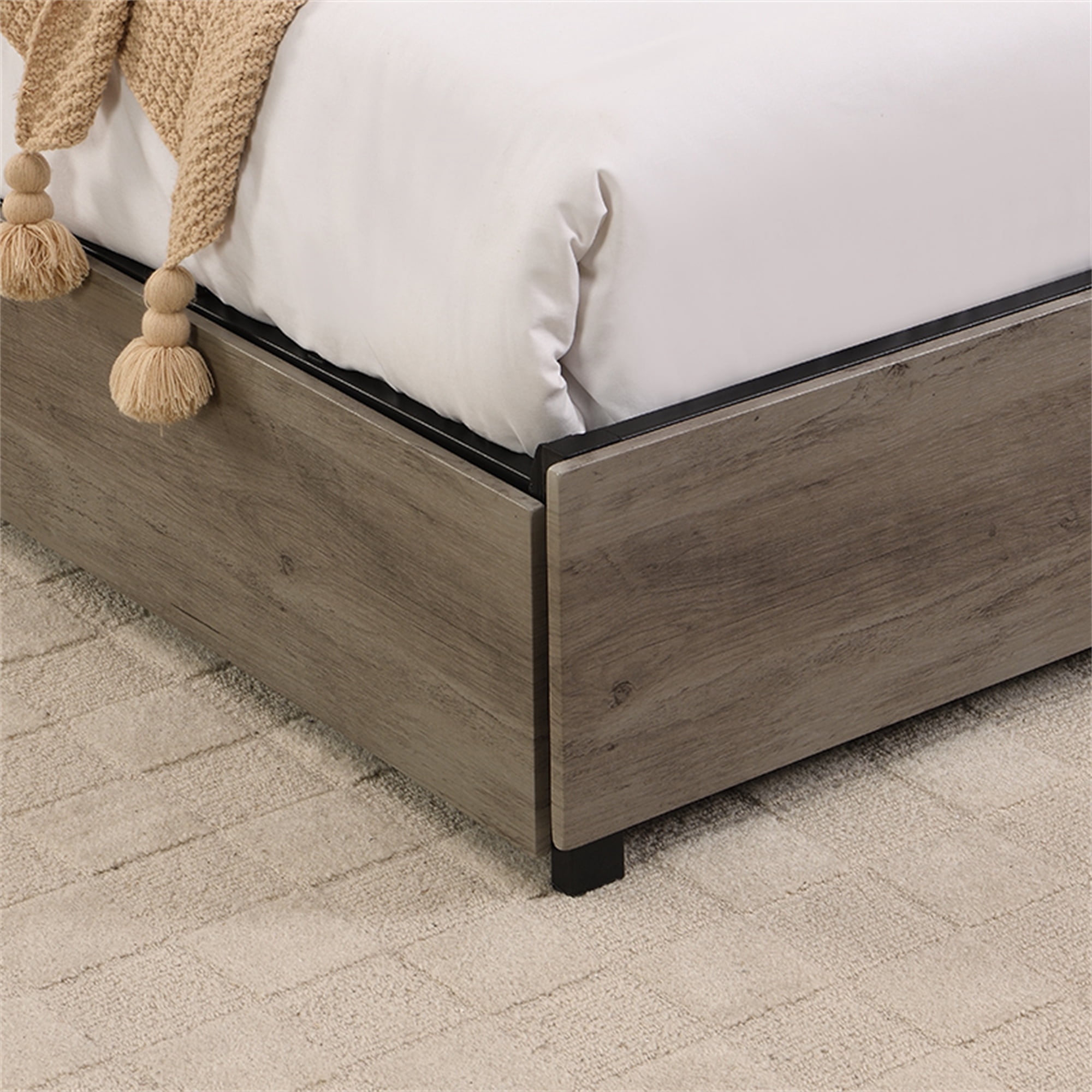 Aukfa Metal Queen Size Bed Frame with USB Ports, 16 Colors LED Lights, 4 Storage Drawers, Antique Gray