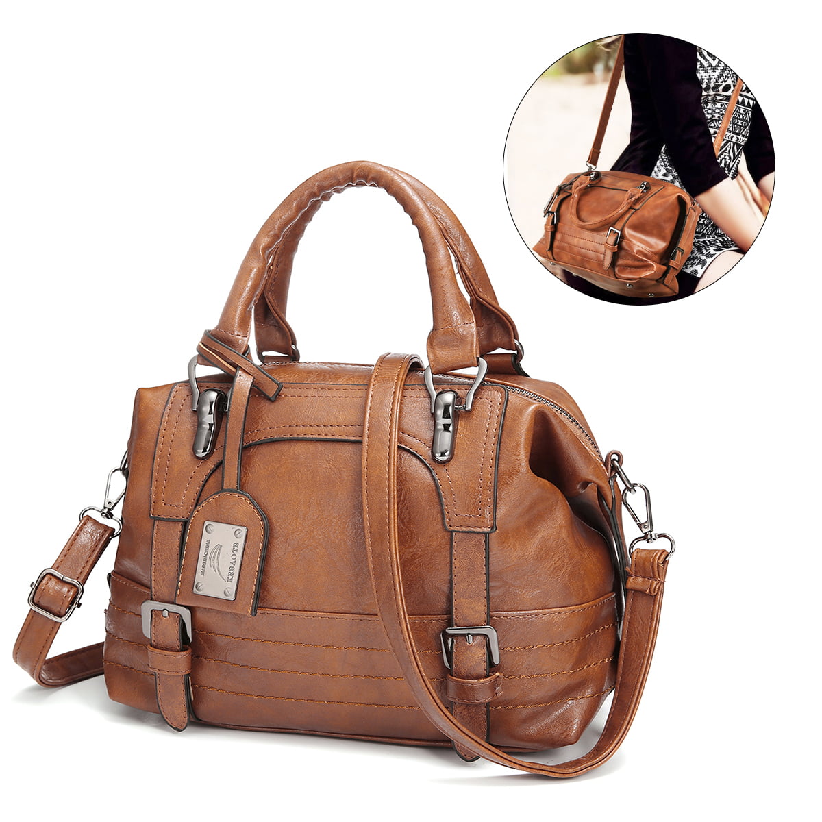 Womens Faux Leather Satchel Messenger Shoulder Handbag Ladies Purse Bag 