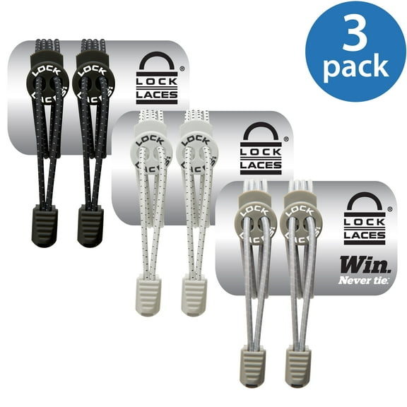 LOCK LACES (Elastic No Tie Shoe Laces) (Pack of 3) (Black-White-Gray)