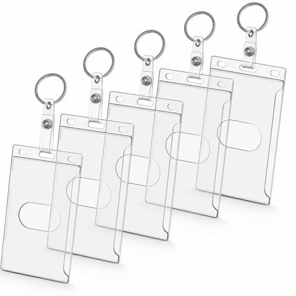 Lsupdaol Badge Holder Vertical Heavy Duty Clear ID Card Holder with Keyring 5 Pack 3.94" x 2.36"