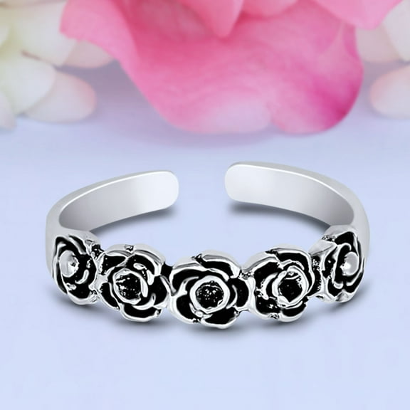 4 mm Flower Toe Band Ring 925 Sterling Silver Thin Adjustable Stylish Rings For Women