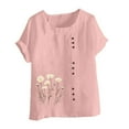 thumbnail image 4 of Summer Homenesgenics Womens Tops under $5 Women Casual and Linen Top Printed Short Sleeve Button T-Shirt Blouse Pink XXXXL, 4 of 4