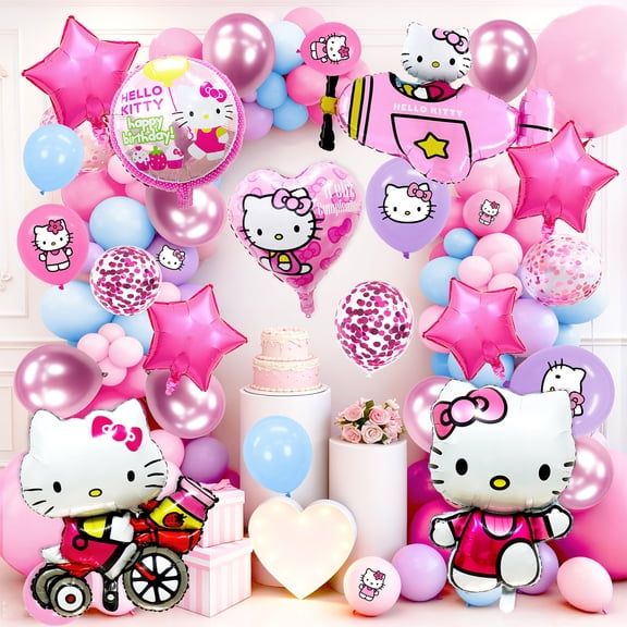 Hallo Kitty Balloon Party Decorations, Hallo Kitty Birthday Decorations Balloons Set - Hallo Kitty Theme Party Latex Balloons & Foil Balloons for Kids Birthday Party Decorations Favors