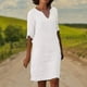 thumbnail image 5 of Vestido Vestido casual de mujer Vestido de playa elegante con cuello en V y lino de algodón con manga 3/4 (Blanco M) Ygjytge Blanco T M para Mujer, 5 of 8