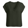thumbnail image 5 of Craaazy Womens Spring And Summer Lace Trim Linen Top V-Neck Cap Sleeve Casual Blouse for Daily Wear Gifts, 5 of 8