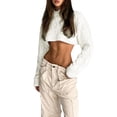 thumbnail image 3 of Haut Court pour Femmes, Pull Tricoté au Crochet, Col Rond, Manches Longues, Ample, Printemps Automne, Mode Urbaine, 3 of 6