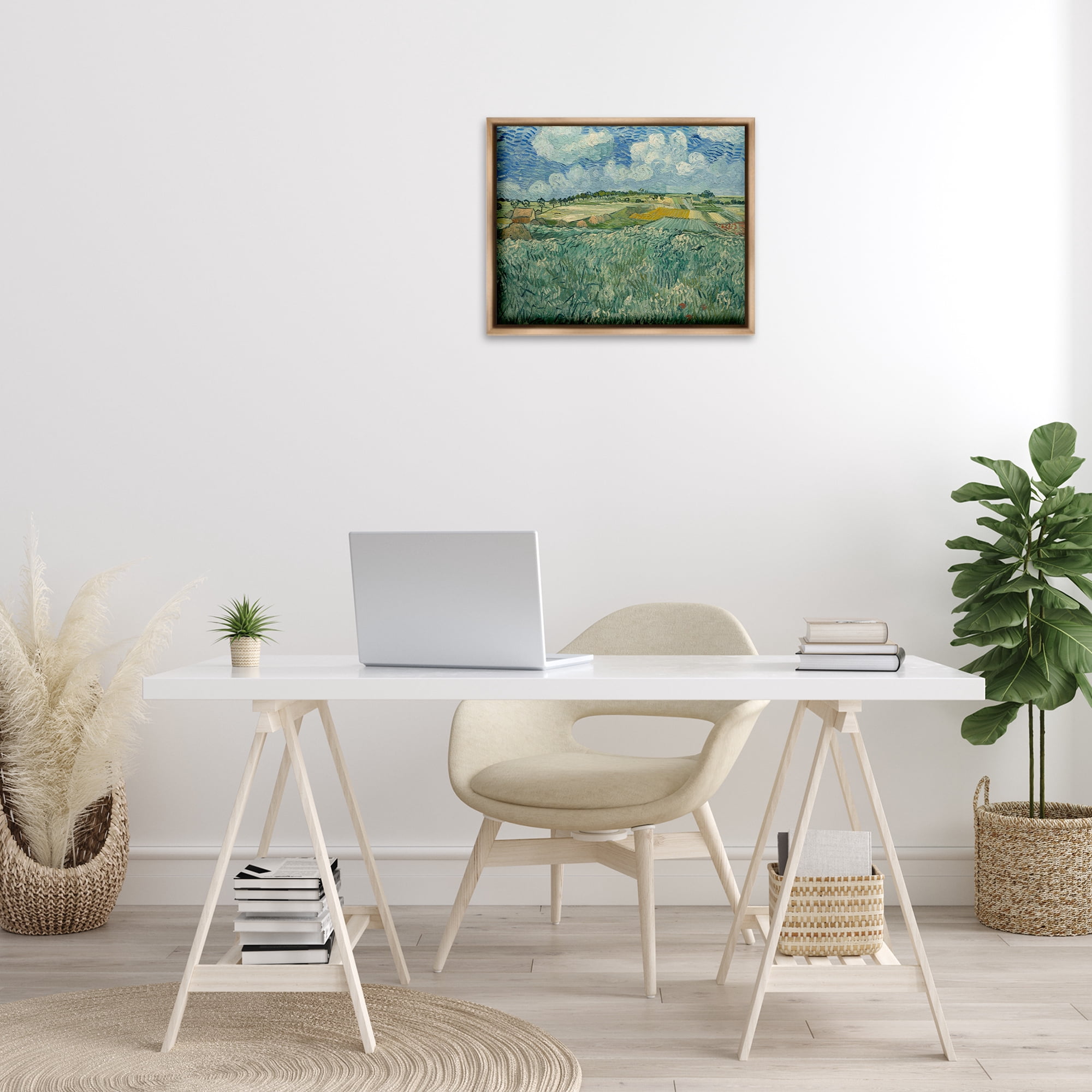 Stupell Industries Classical Van Gogh Farmland Landscape & Nature Painting Brown Floater Framed Canvas Art Print Wall Art, 21 x 17