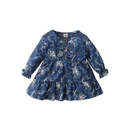 

Bebiullo Newborn Infant Baby Girls Dress Clothes Princess Floral Print Long Sleeve Tunic A-line Dress