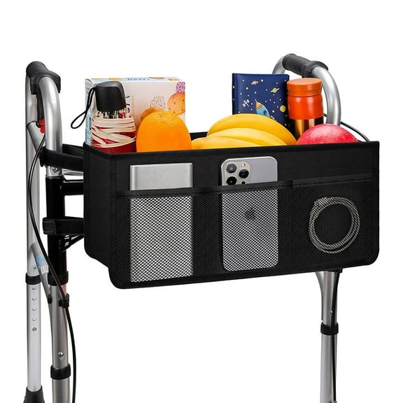 KISPATTI Walker Bag, Water Resistant Storage Bag Walker Accessories for Seniors, Walker Basket Fit for Walkers, Rollator, Wheelchair & Scooters-Black