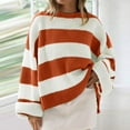 thumbnail image 3 of WTXUE Sweaters Womens Sweaters Clearance Women's Crew Neck Long Sleeved Striped Sweater With Flared Sleeves, Orange Medium, 3 of 9