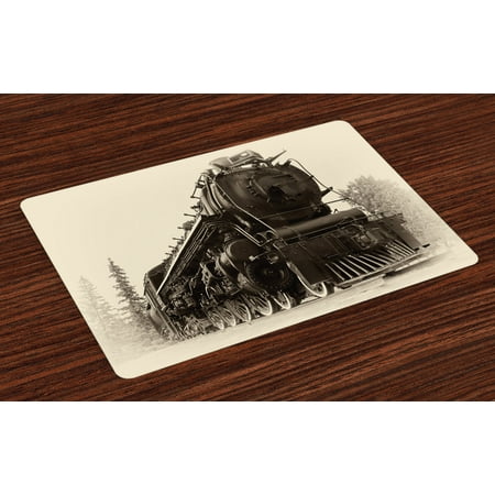 Canadian Pacific Steam Engine - Steam Engine Placemats Set of 4 Antique Northern Express Train Canada Railways Photo Freight Machine Print, Washable Fabric Place Mats for Dining Room Kitchen Table Decor,Black Grey, by Ambesonne