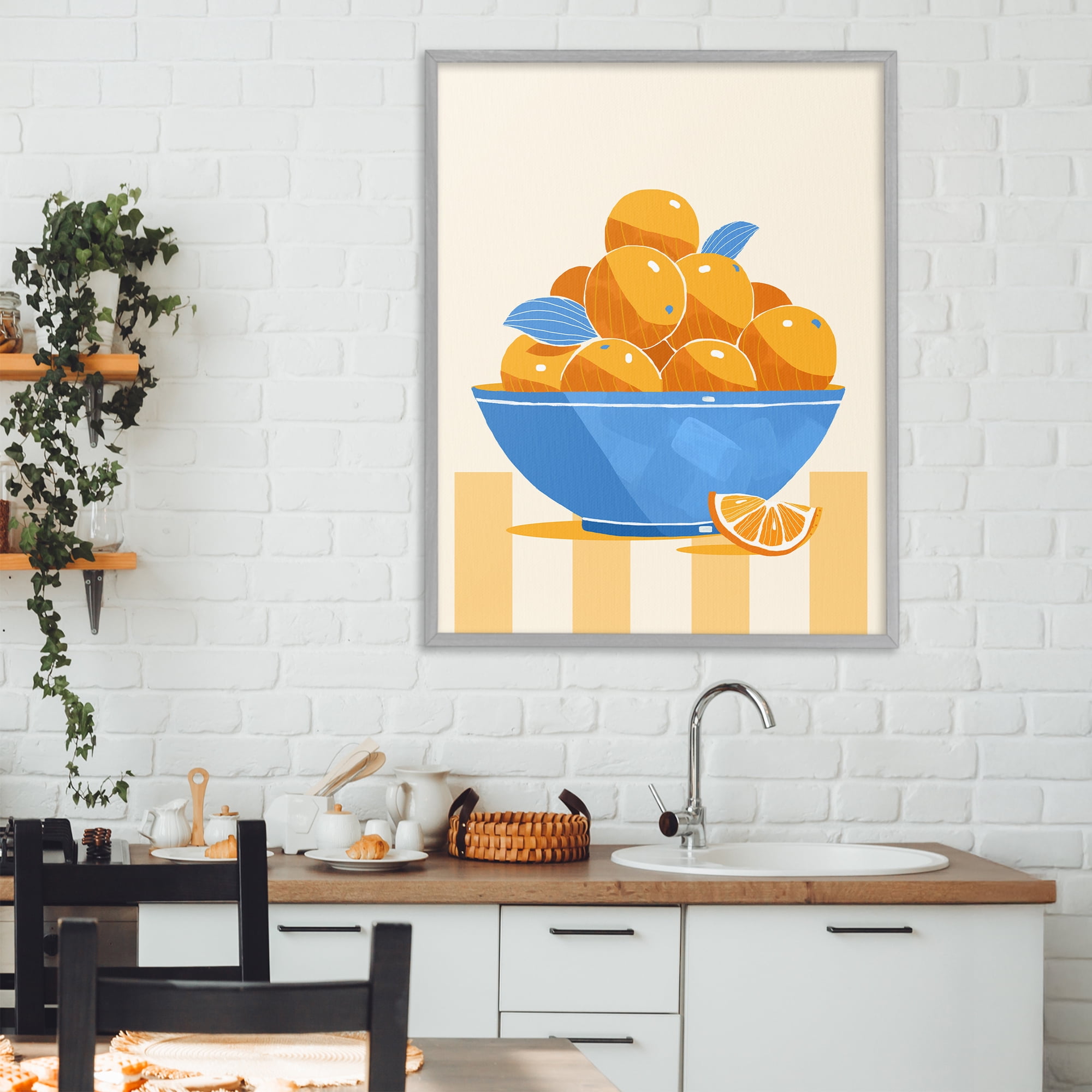 Stupell Industries Orange Citrus Bowl Striped Gray Framed Giclee Art, design by Lucca Sheppard