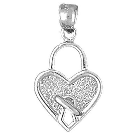 18K White Gold Heart Padlock, Lock Pendant - 26 mm