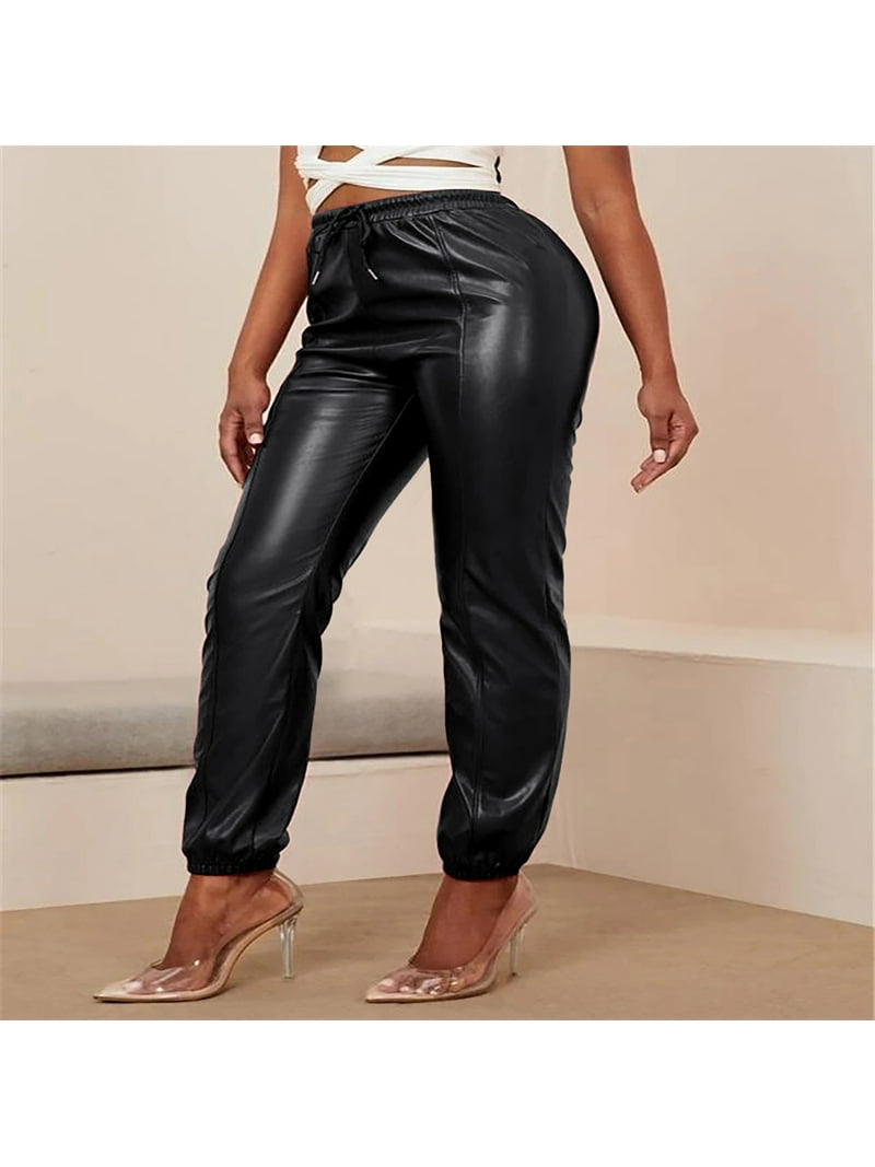 Women's Solid Color Leather Pants Mid-waist Fashion Leg Bloomers Trousers With Pants - Walmart.com