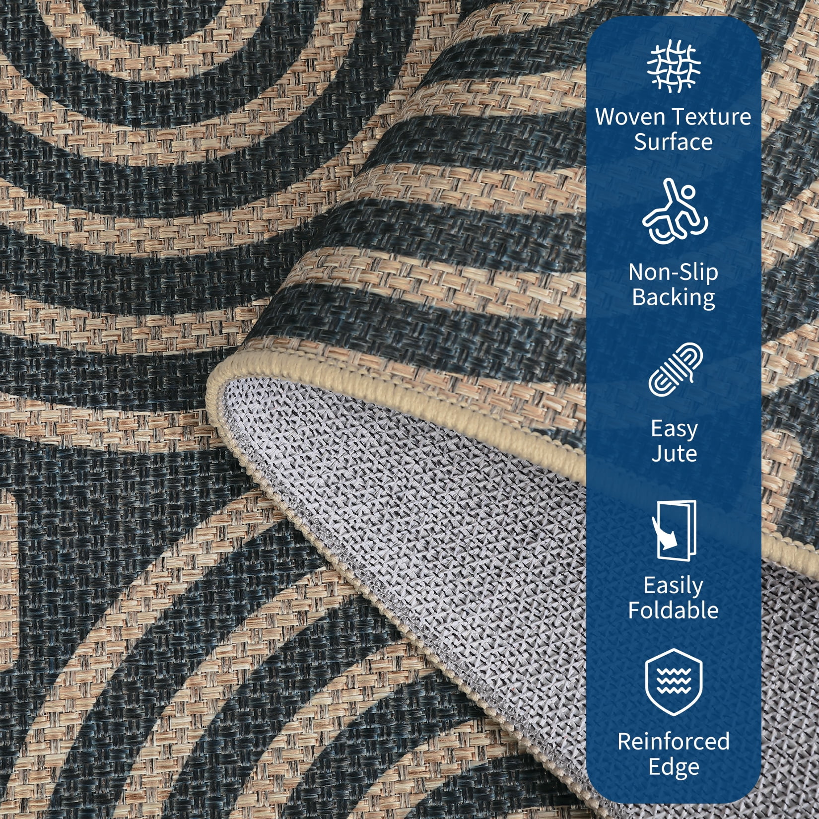 Garvee 10'x13' Geometric Area Rug Easy Jute Carpet, Abstract Washable Rug Rainbow Non Slip Indoor Outdoor Accent Rug for Living Room Bedroom Dining Room Balcony Patio, Black