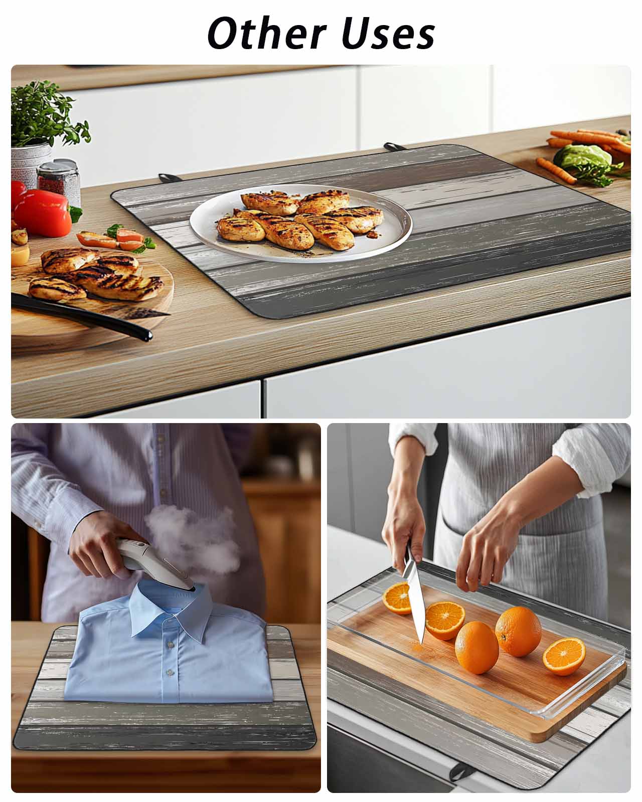American Pastoral Stove Top Covers for Electric Stove, 36'x21'' Vintage Green Wood Grain Worn Glass Ceramic Stove Cover Foldable Rubber Mat Heat Resistant Cooktop Protector for Kitchen
