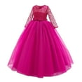 thumbnail image 4 of Gubotare Dresses for Girls Girls' Long Sleeve Party Dress Fit and Flare Round Neckline (Hot Pink,9-10 Years), 4 of 5
