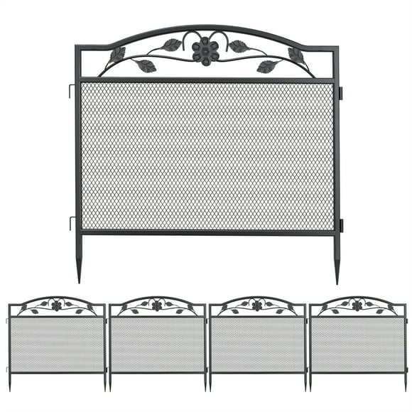 UNHO Decorative Garden Fence Panels Heavy Duty Steel Landscape Yard Border Pack of 5 Black