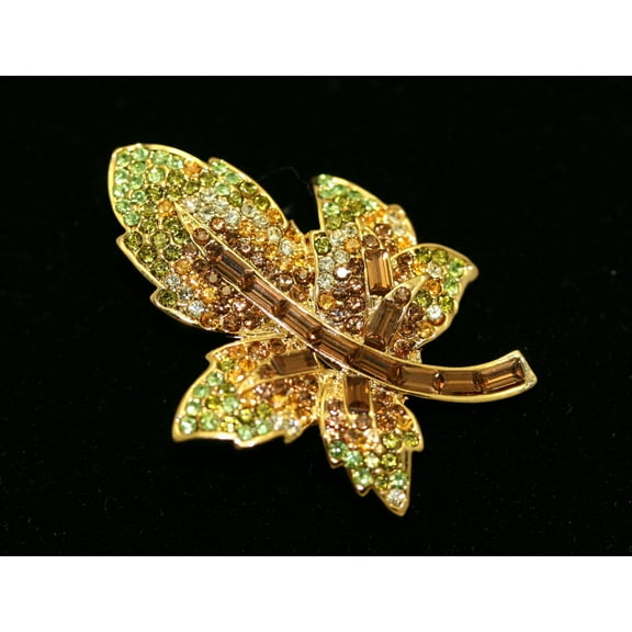 Vintage Rhinestone Maple Leaf Brooch Canadian Maple Pins Fall Jewelry, Crystal Fall Leaf Brooch