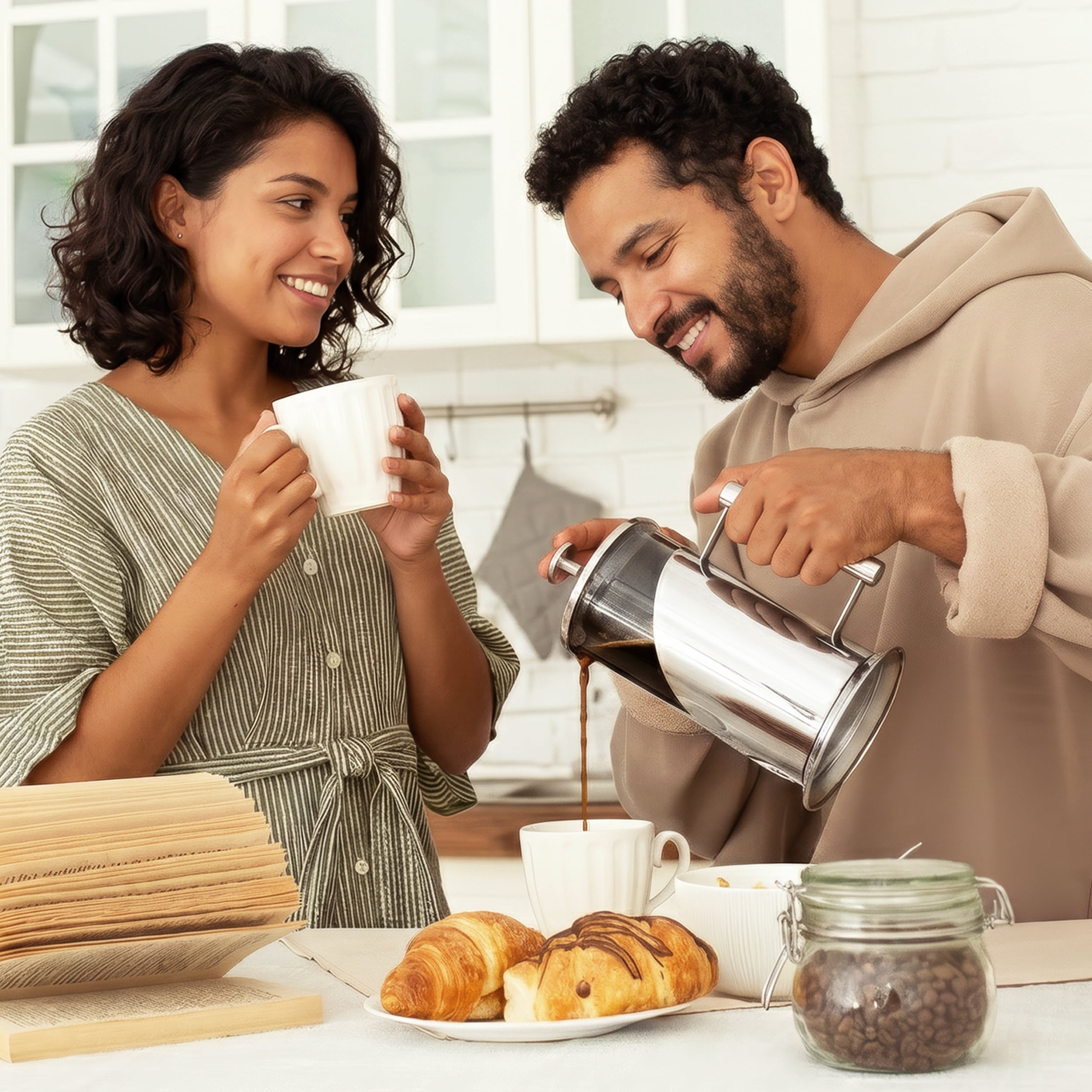 Cafe Du Chateau Stainless Steel French Press Coffee Maker, 34 oz Manual Coffee &Tea Brewer