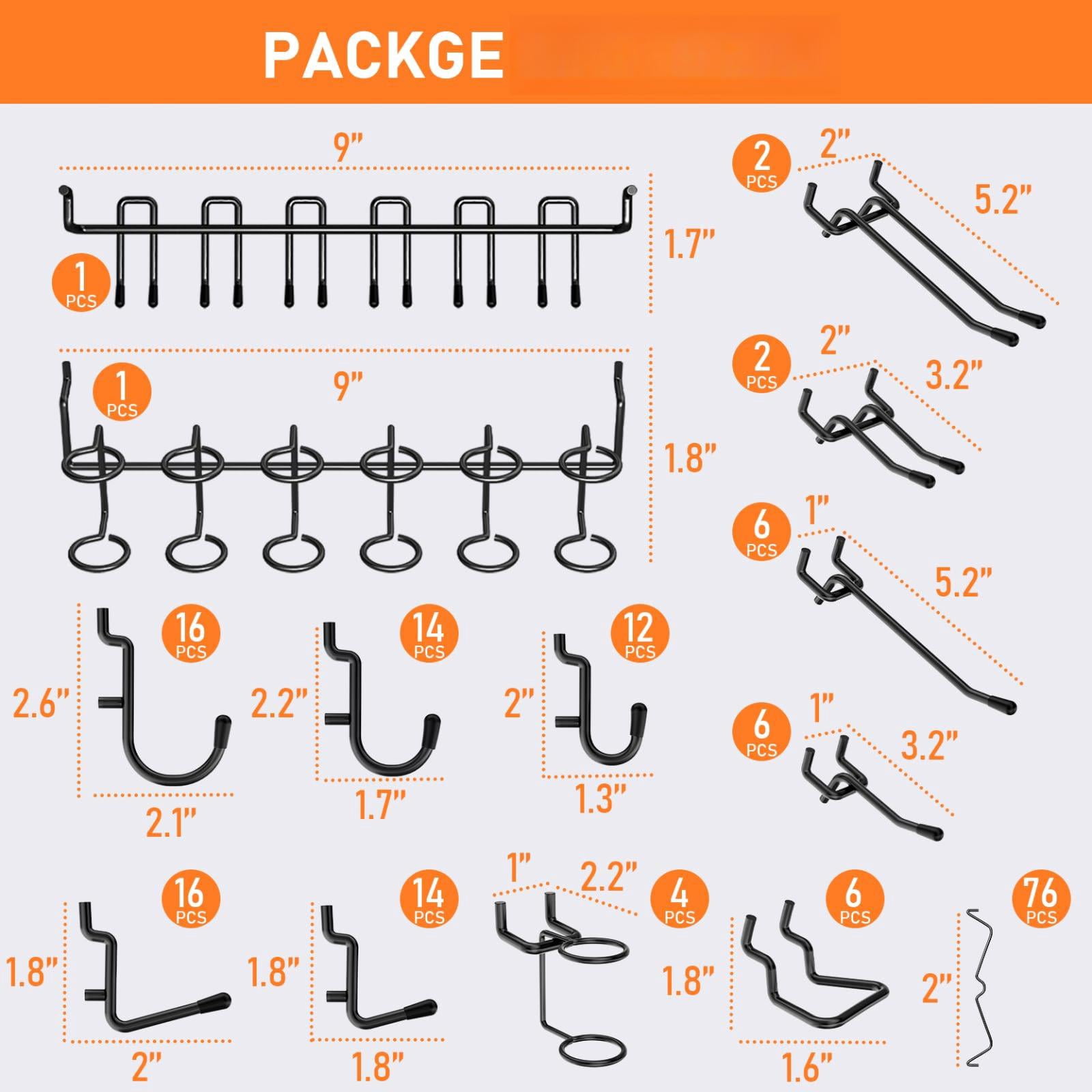 176pcs Extra Thick Pegboard Hooks  1/4" Heavy Duty Black Metal Peg Board Assortment With Locks Accessories Kit For Garage Wall Organizer Hanging Tools