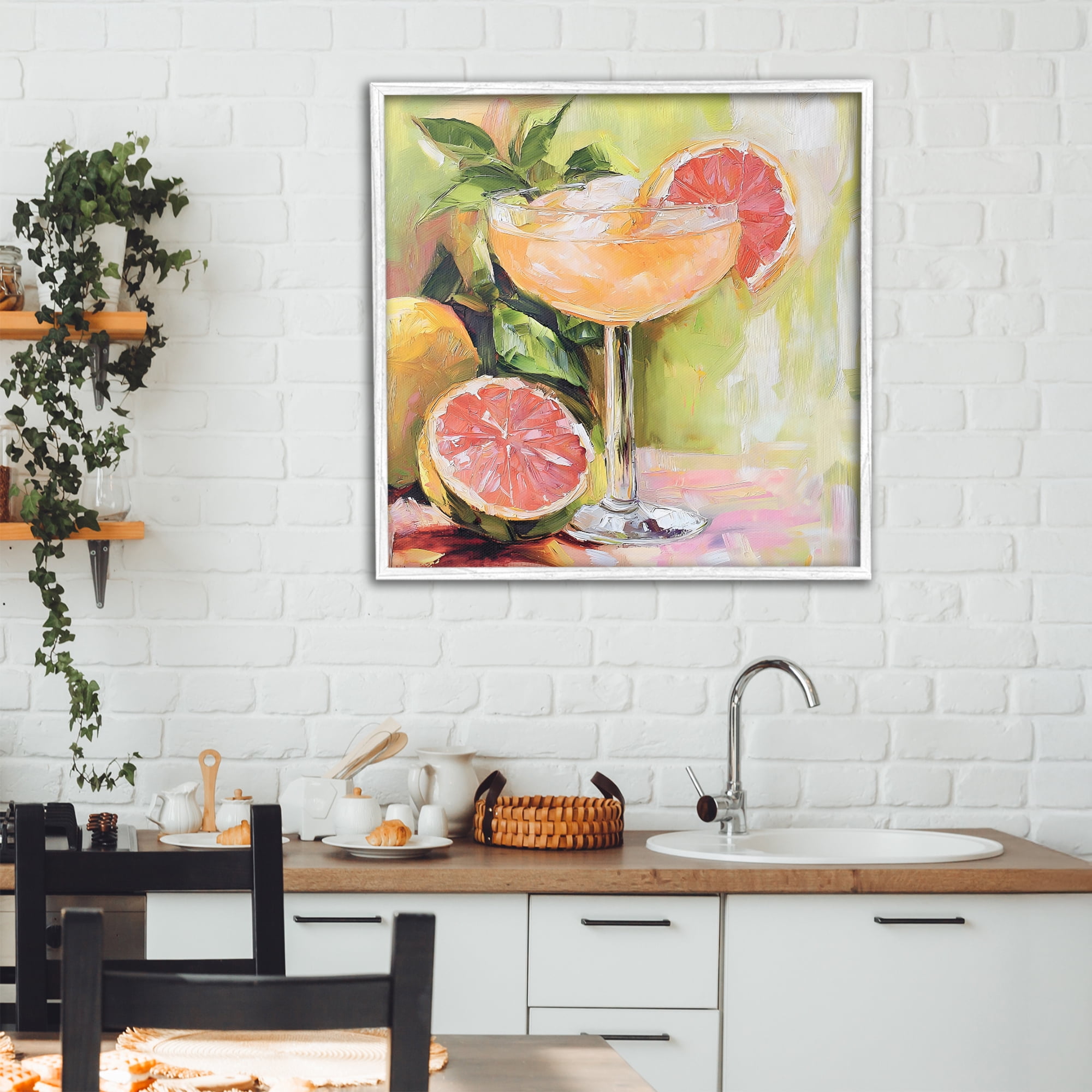 Stupell Industries Grapefruit Summer Cocktail White Framed Giclee Art, design by Riley B