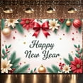 thumbnail image 4 of Festive Theme Happy New Year Banner Red Bow Design New Year Party Banner Poinsettia Pattern Gold Ornament Festive Banner for New Year Party Holiday Celebration Indoor Decoration, 4 of 8